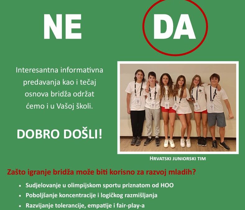 Projekt Grada Zagreba „Bridž kao medij za jačanje psihosocijalnih vještina, suradnje i samopouzdanja mladih“
